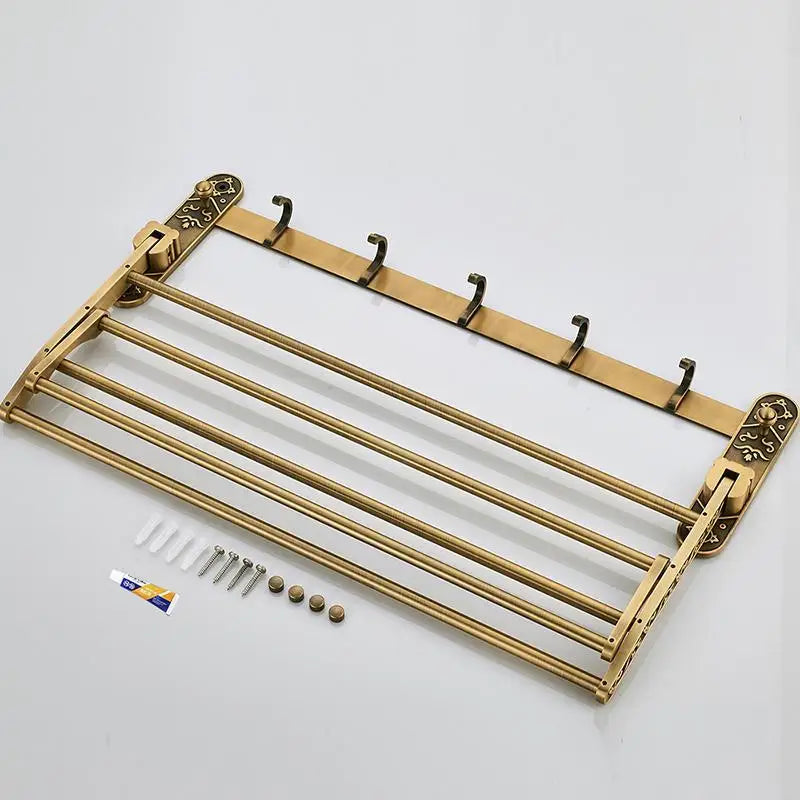 Aluminum Foldable Antique Brass Bath Towel Rack Active Bathroom Towel