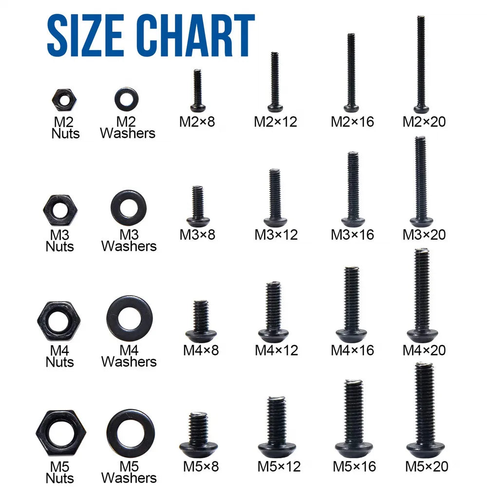 1060pcs M2 M3 M4 M5 Hex Socket Screw Set Carbon Steel Flat Round Cap
