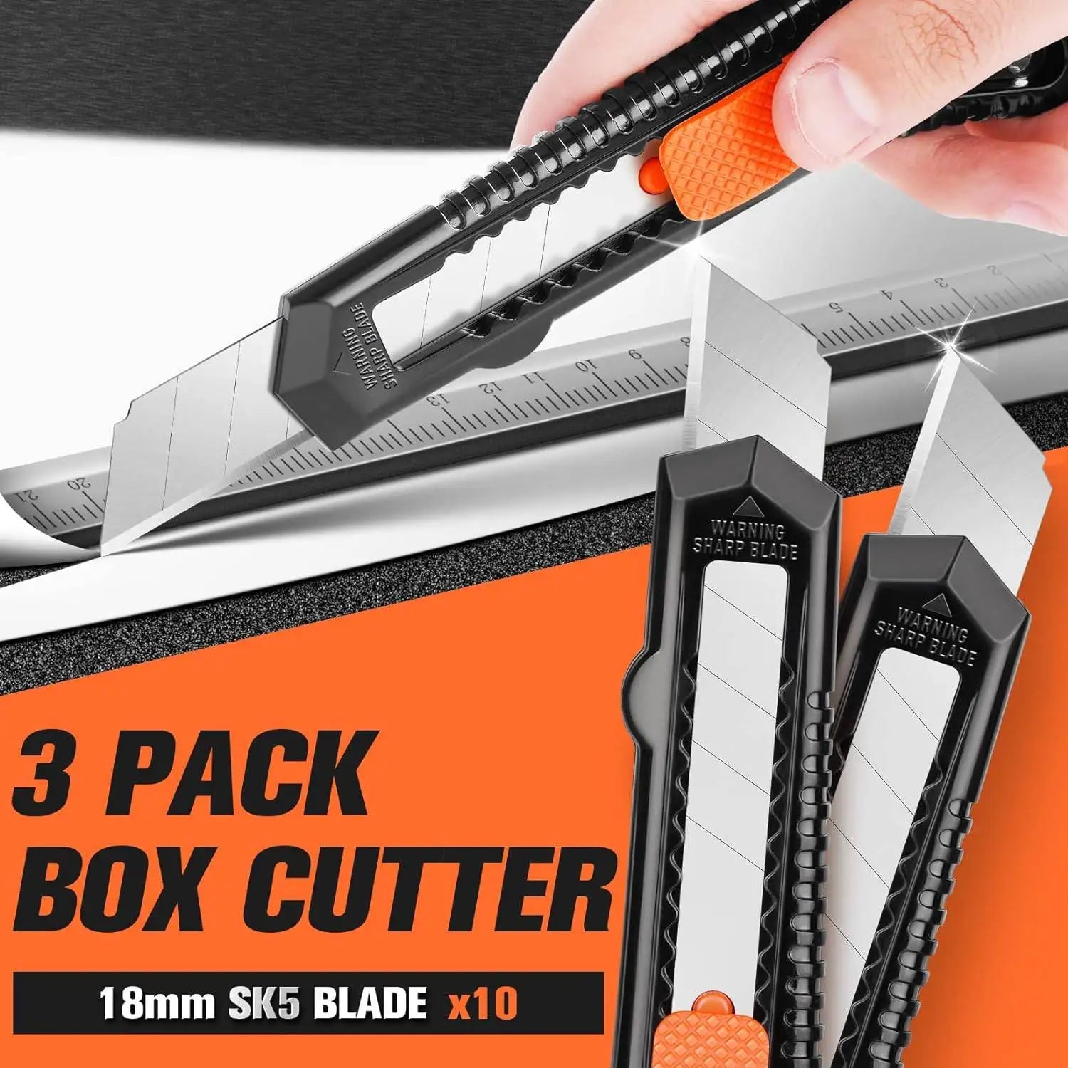 3 Pack Utility Knife Box Cutter Retractable