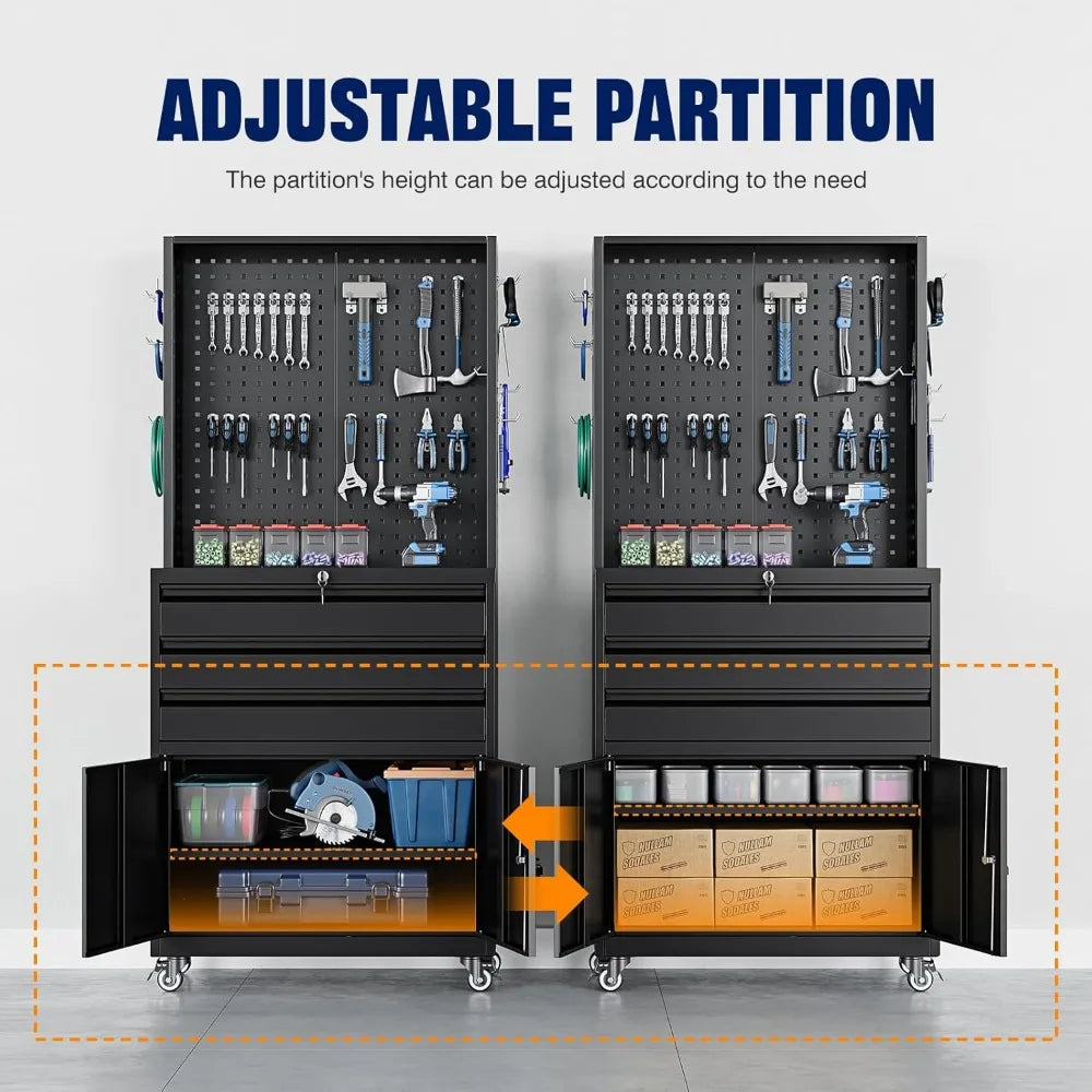 71" Rolling Steel Garage Cabinet – 3 Drawers, 2 Doors & Adjustable