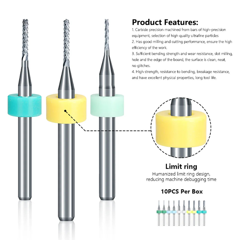 10pcs 0.3mm-1.0mm Mini Drill Bit Set Carbide Gun Drill Bit Micro