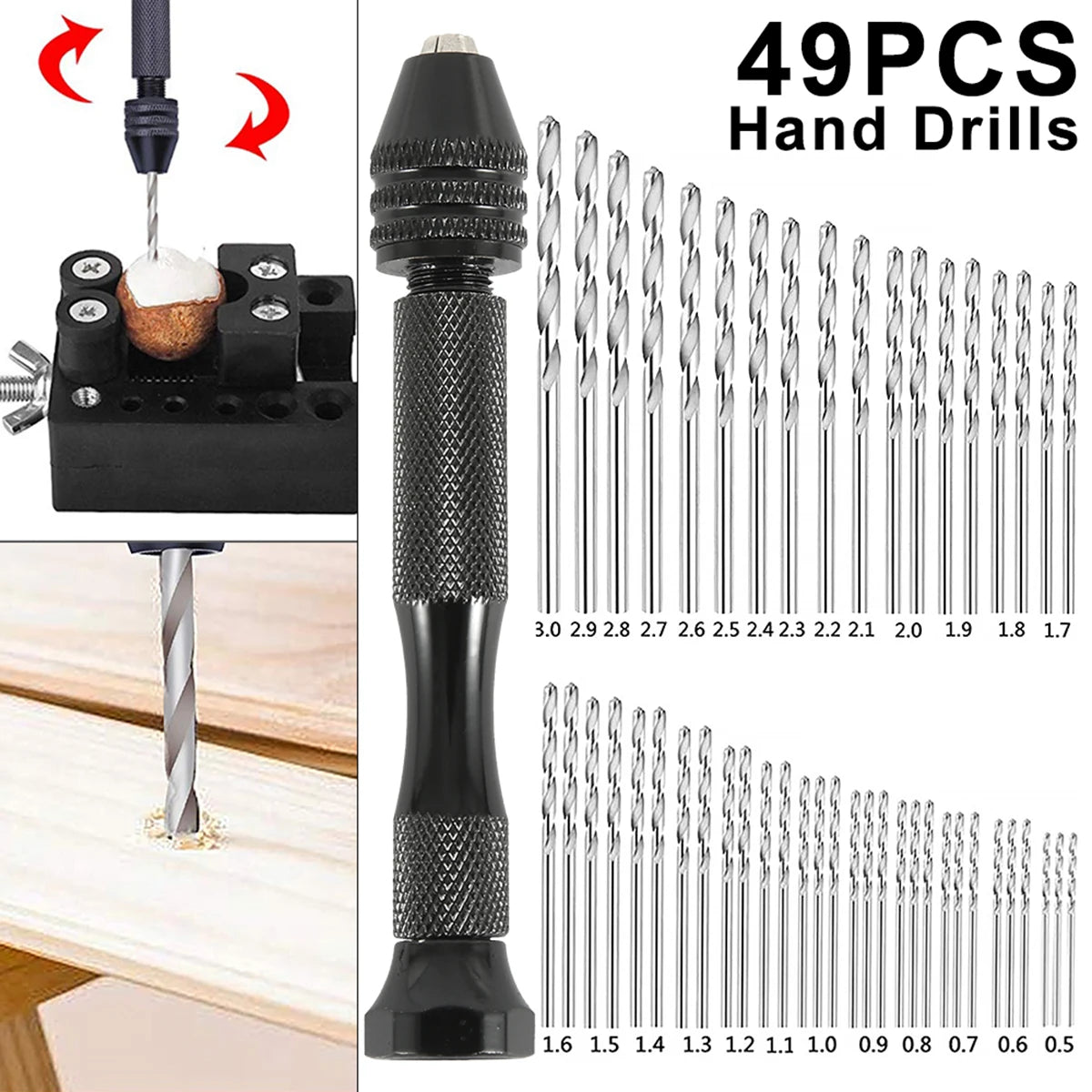 49Pcs Precision Pin Vise Hobby Drill with Model Twist Hand Drill Bits