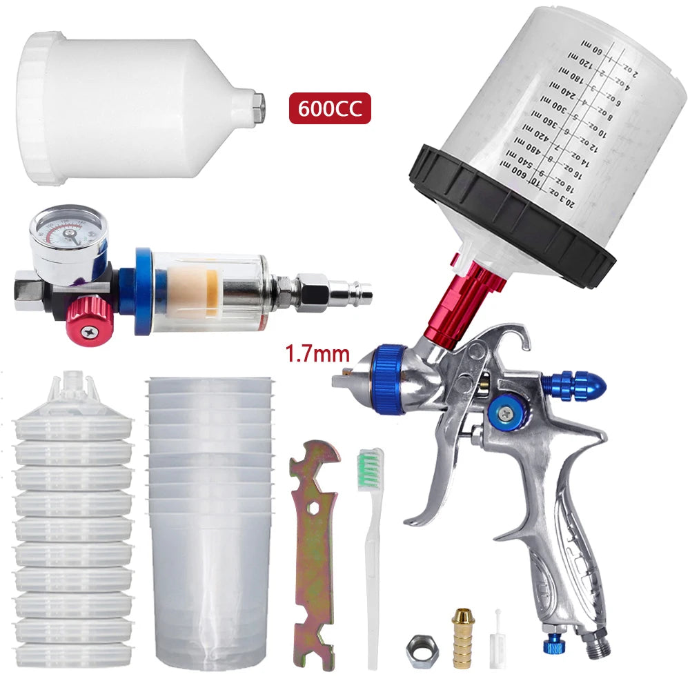 H887 HVLP Car Spray Gun Kit 1.4/1.7mm – Regulator & 10x Mixing Cups