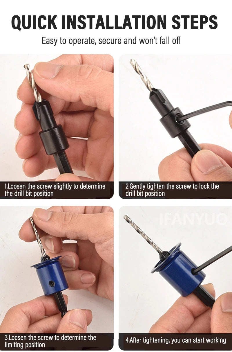 Hexagonal Handle Woodworking Countersunk Drill Bit 2-in-1 Adjustable