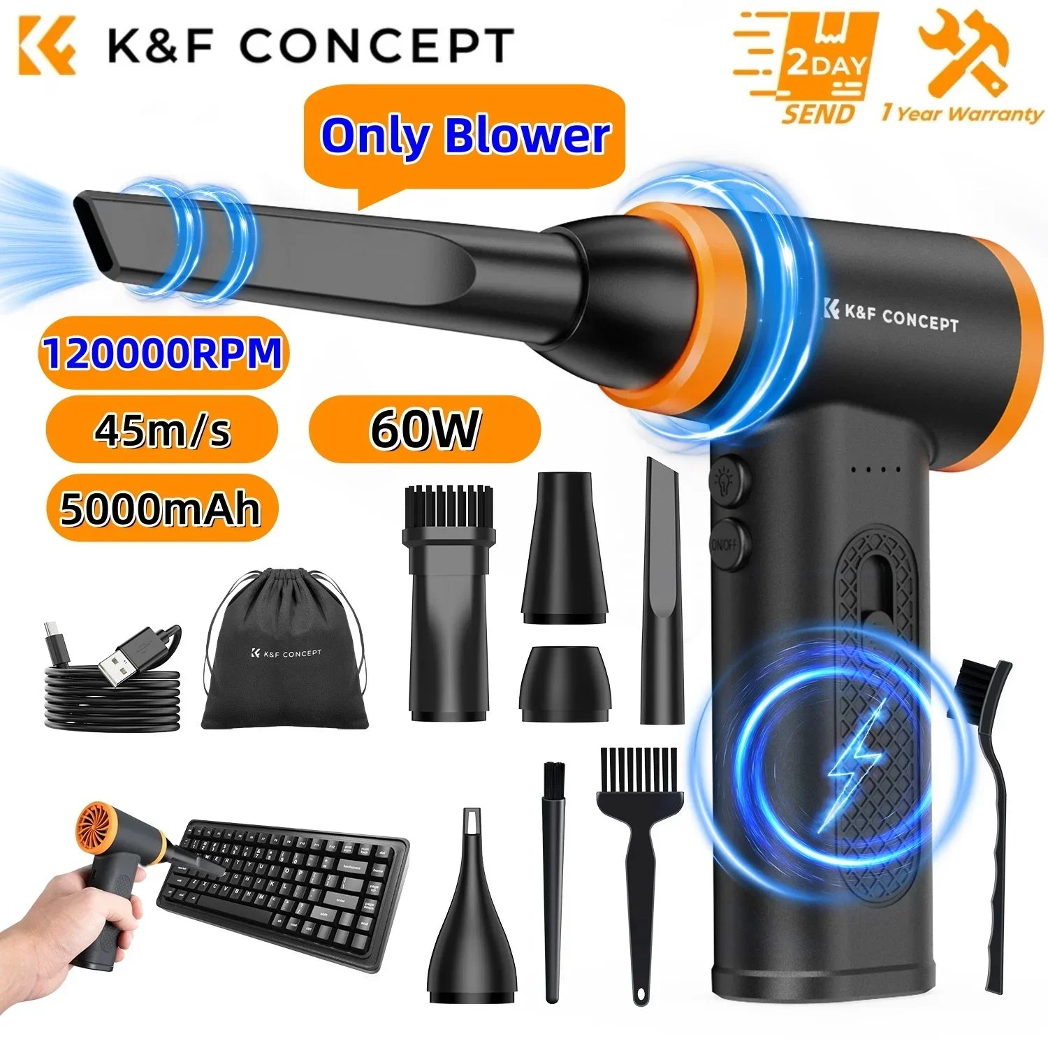 K&F Concept Cordless Electric Air Duster – PC, Laptop & Camera Cleaner