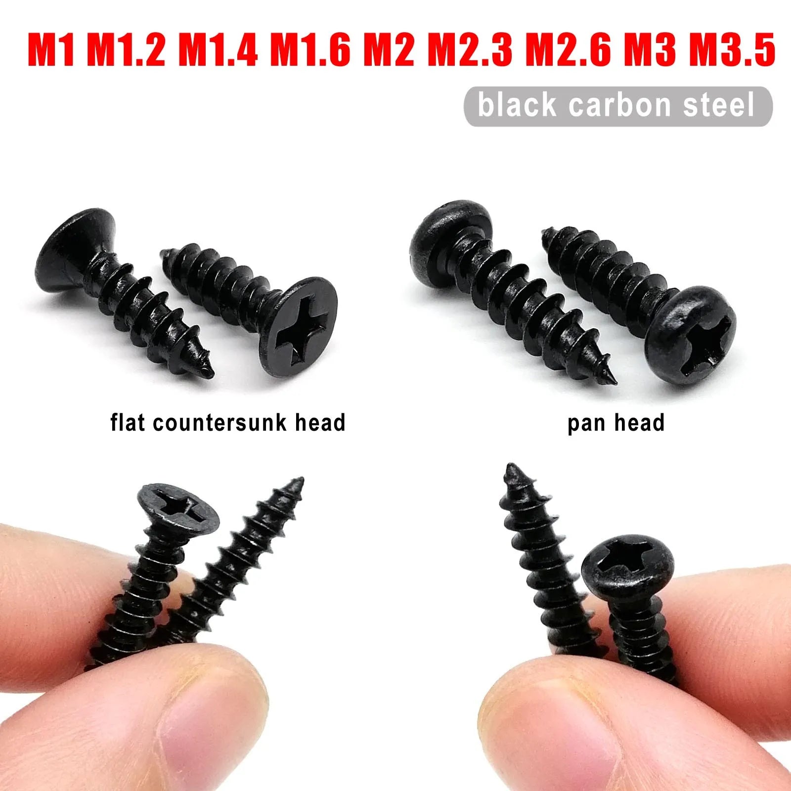 100pc M1 M1.2 M1.4 M1.7 M2 M2.6 M3 M3.5 Black Steel Small Phillips ...