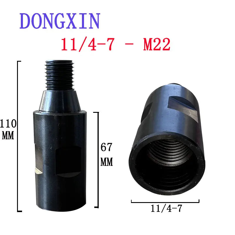 Diamond Core Drill Thread Adapter — Male 1-1/4-7 to Female M22 Conv...