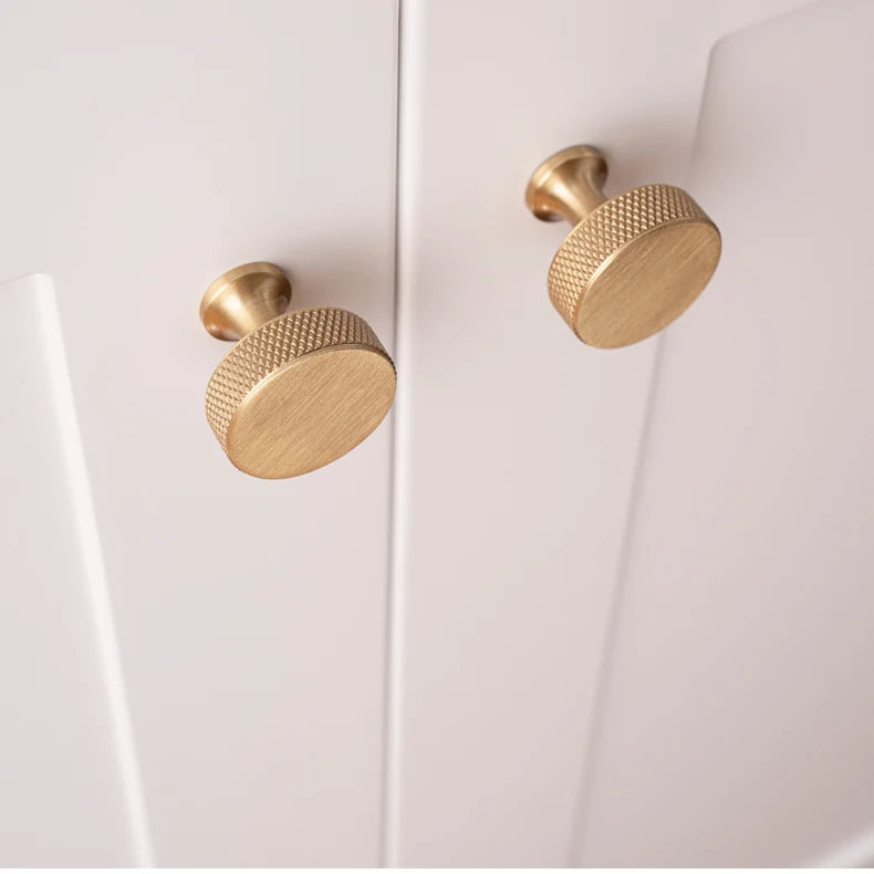 Santaya Solid Brushed Brass Handle Cross Knurled Kitchen Cabinet