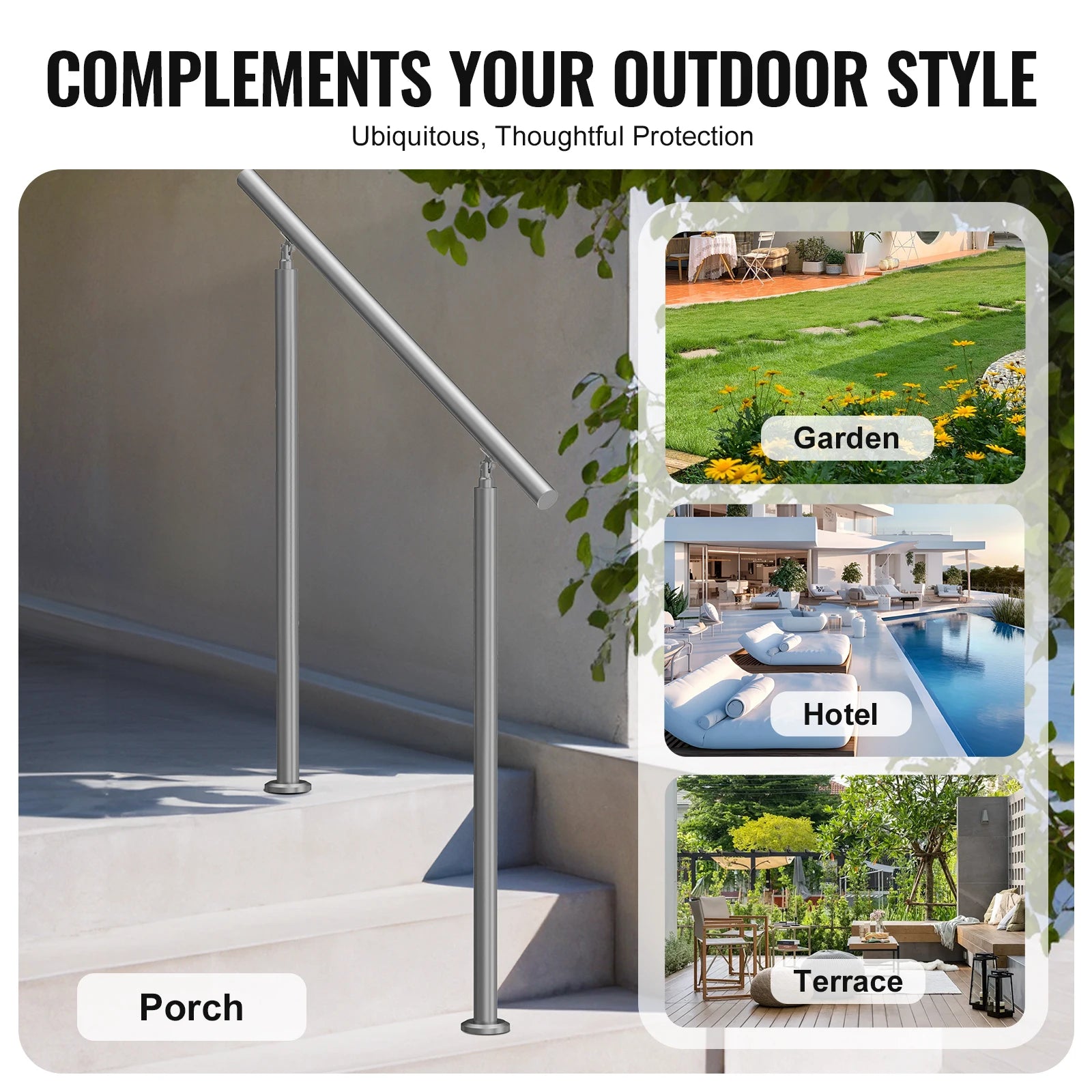 SucceBuy Handrail for Outdoor Transitional Stainless Steel Railings