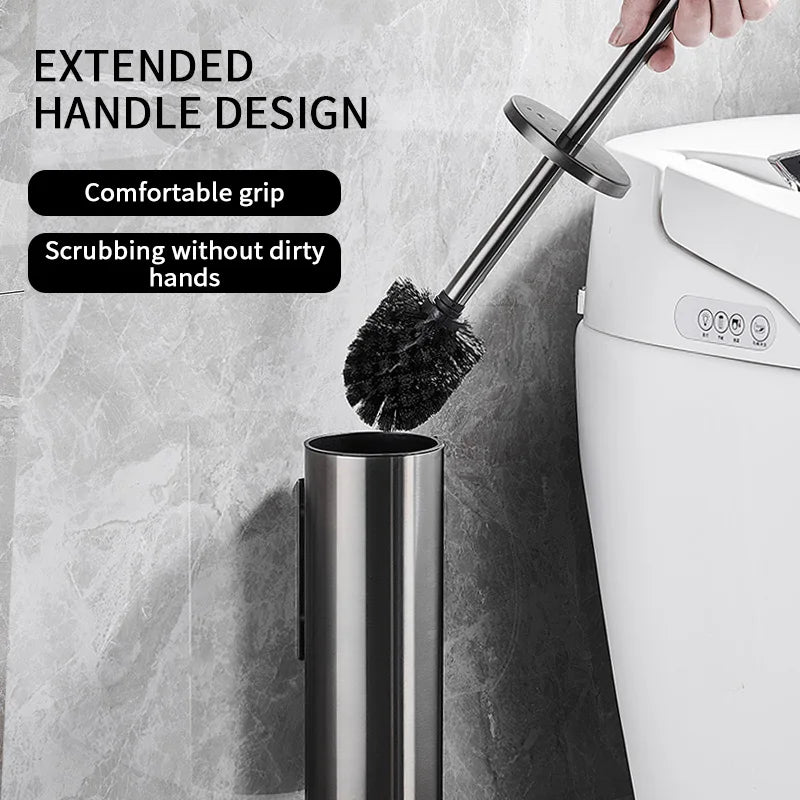 Toilet Brush Wall Mounted 304 Stainless Steel Cleaning Tools No Drill