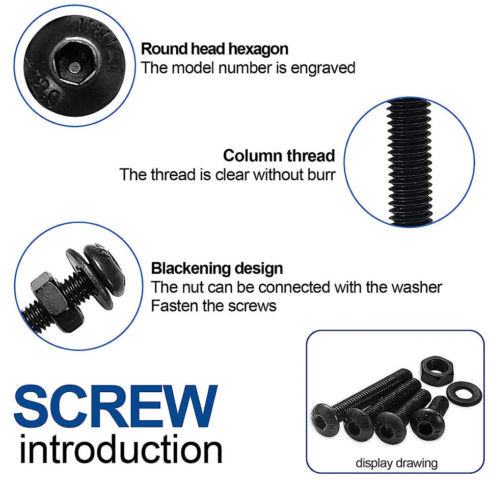 1060pcs M2 M3 M4 M5 Hex Socket Screw Set Carbon Steel Flat Round Cap