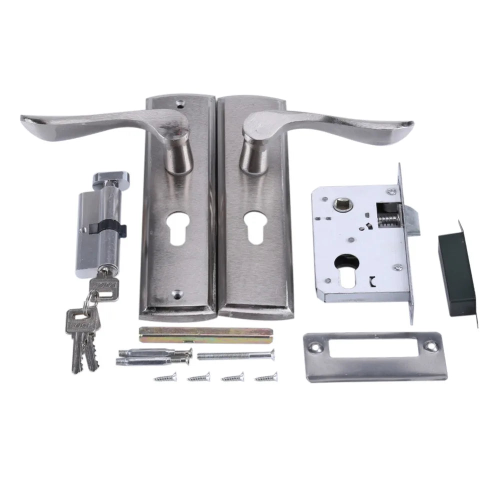 1set Door Handle Lock Cylinder Front Back Lever Latch Home Security