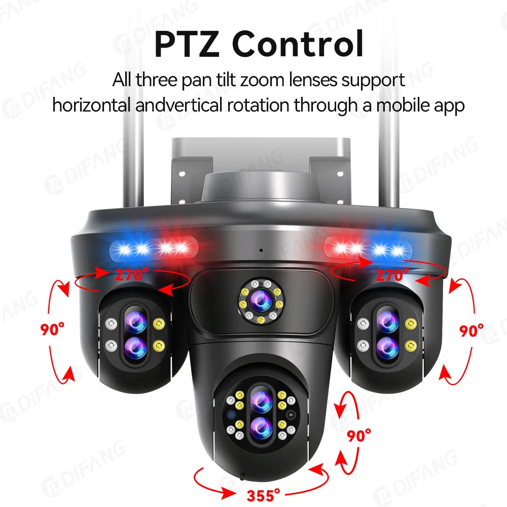 DIFANG 35MP WiFi IP Camera 4 Screens 7 Lens 10X Zoom Outdoor Wireless