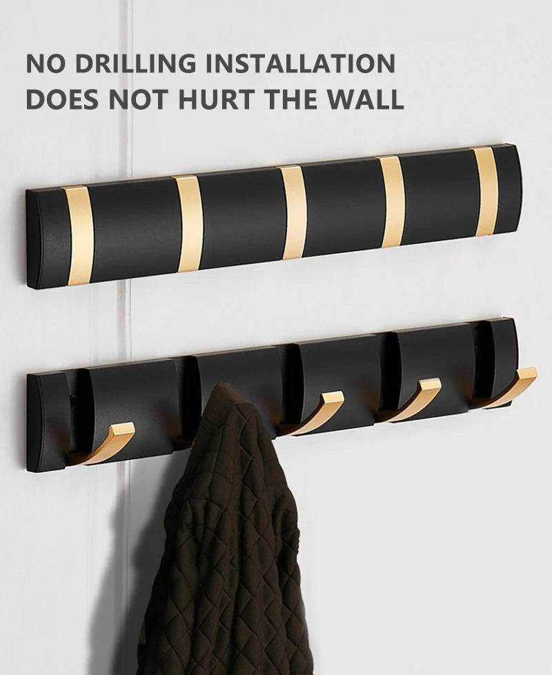 Black Golden Folding Robe Hooks Towel Hanger Nail Free Installation