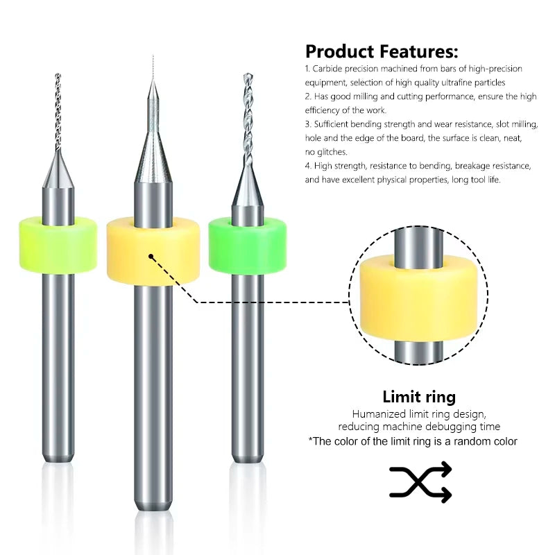 XCAN 10pcs 0.1-3.175mm PCB Drill Bit 3.175 Shank Micro Carbide Drill