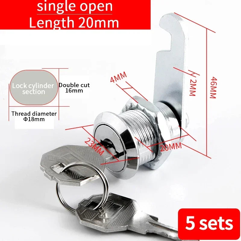 5/20 Sets Security Cam Locks - Metal Alloy Cylinder Cabinet Locker