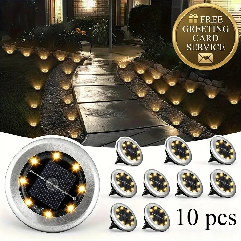 10pcs Solar Ground Light Outdoor Waterproof 8LED Disk Light for