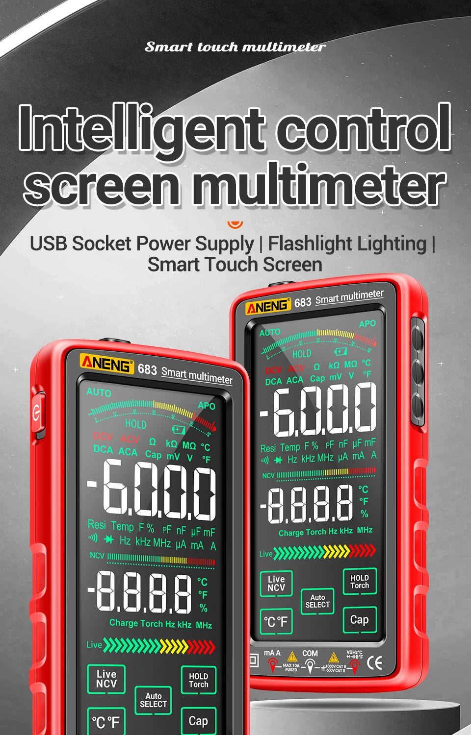 ANENG 683 Smart Multimeter Rechargeable High-end Touch 6000 Counts