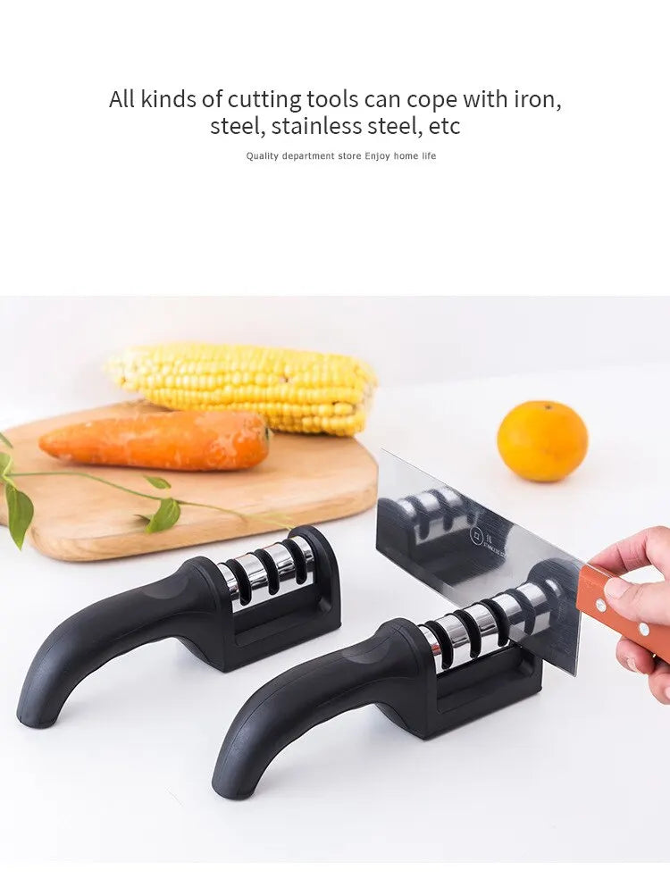 Black Kitchen Three Segment Knife Sharpener Household Multi