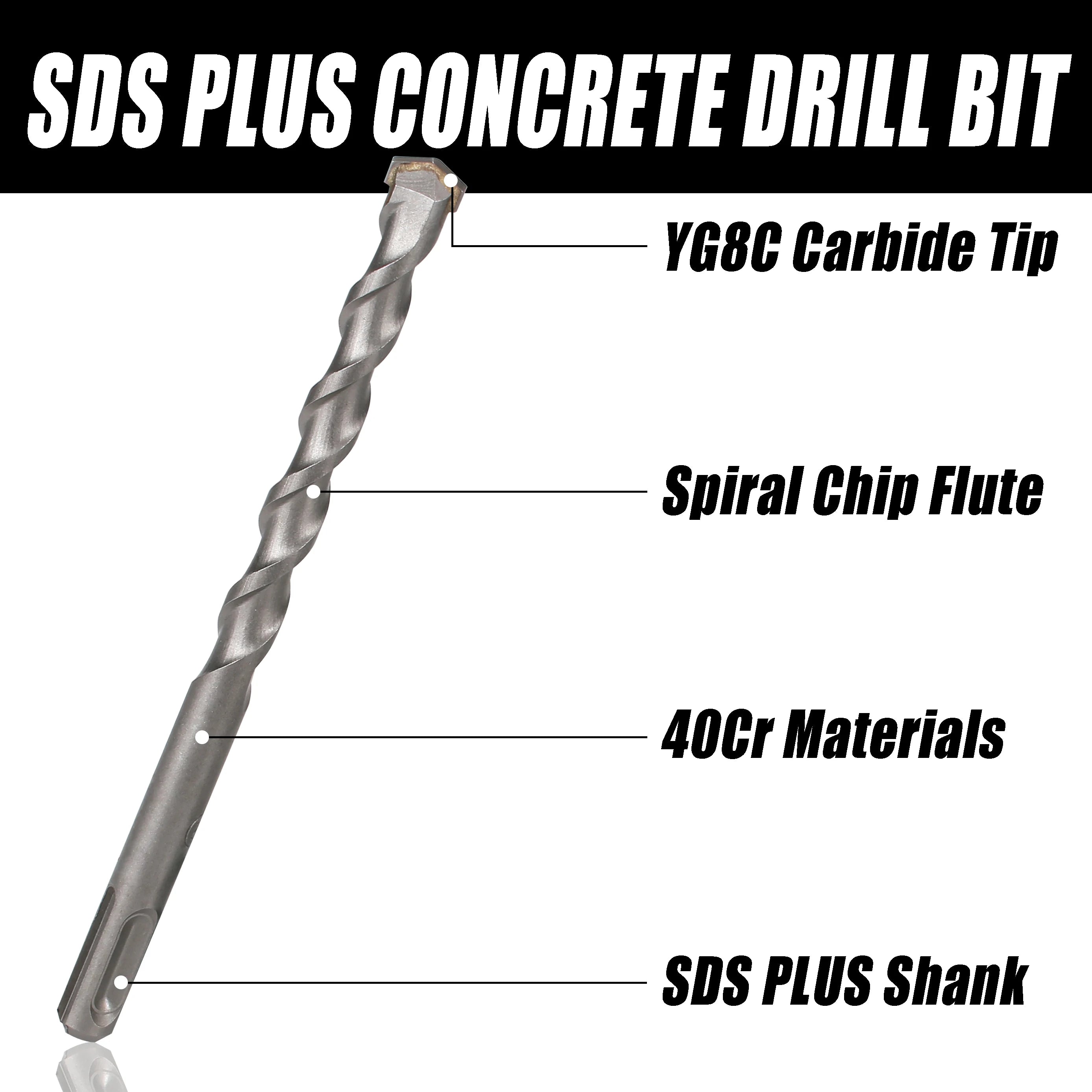 5Pack 6-6-8-10-12mm SDS PLUS Shank Electric Hammer Rotary Carbide