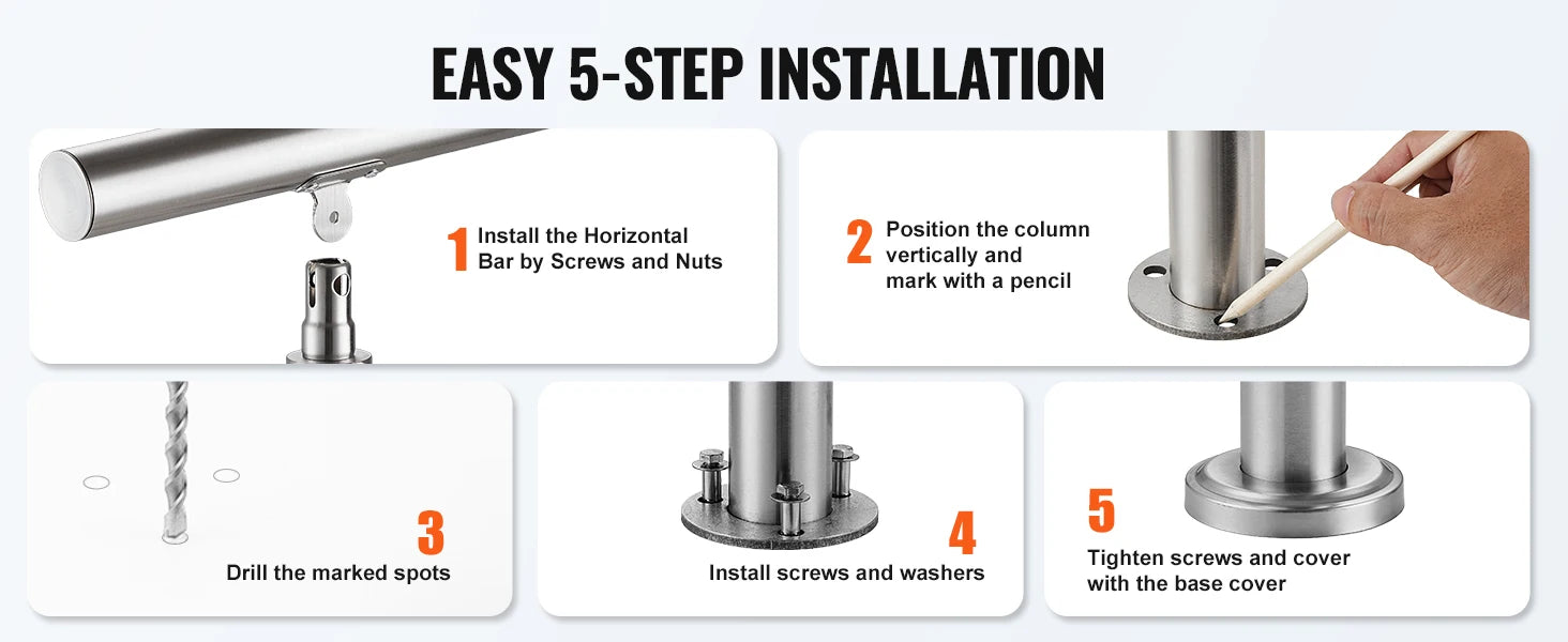 SucceBuy Handrail for Outdoor Transitional Stainless Steel Railings