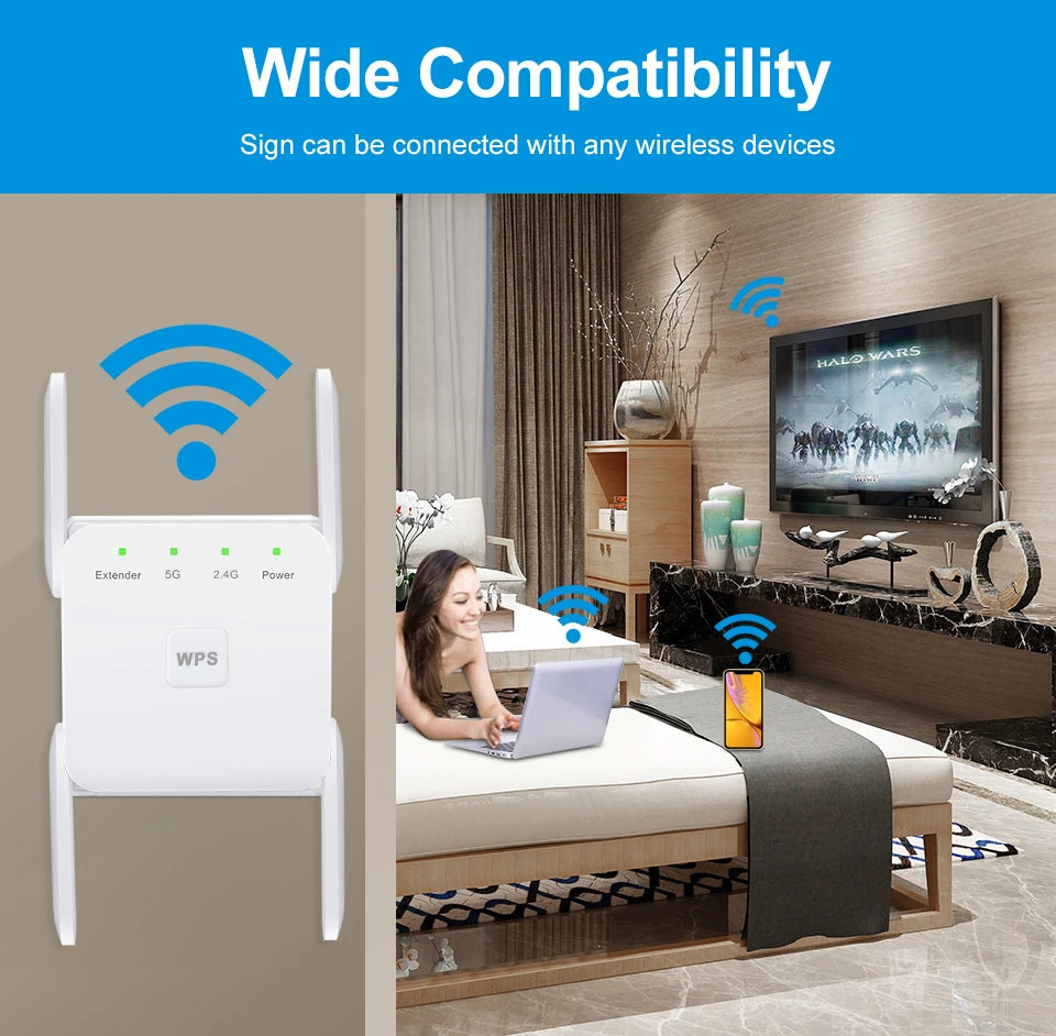 1200Mbps WiFi Repeater 4 Antennas – Dual Band 2.4/5GHz 802.11ac