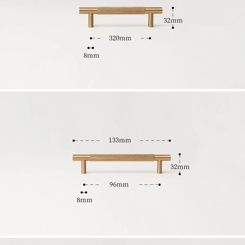Santaya Solid Brushed Brass Handle Cross Knurled Kitchen Cabinet