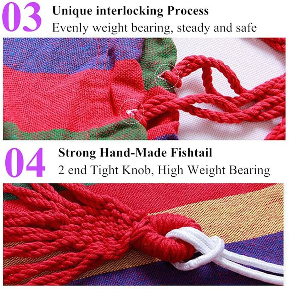 Double Hammock 2-Person Cotton Canvas with Tree Straps – Red/Blue