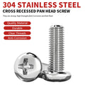 304 Stainless Steel Cross Recessed Pan Head Machine Screws GB818 M2...