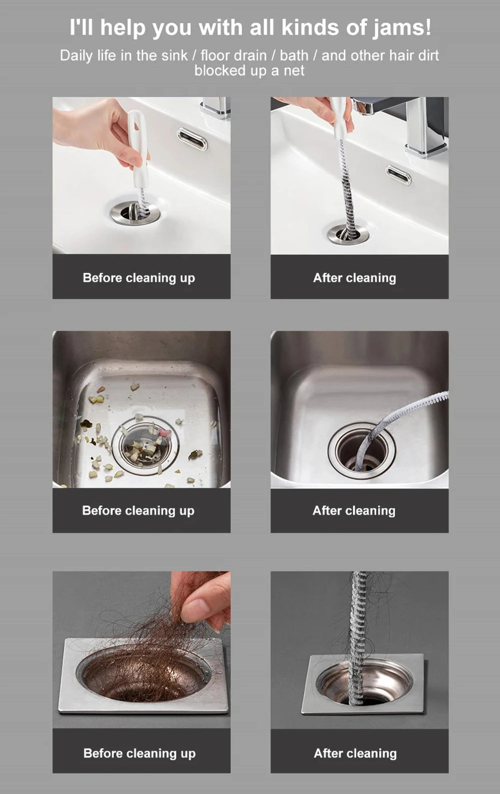 Pipe Dredging Brush Bathroom Hair Sewer Sink Cleaning Brush Drain