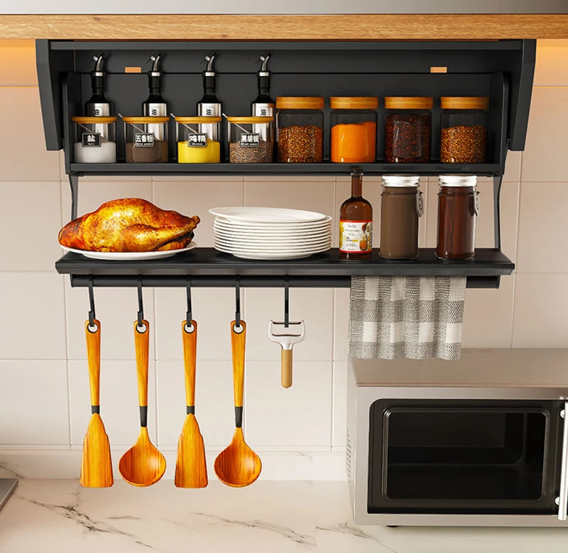 Pull-Down Folding Cabinet Condiment Shelf – Aluminium Wall Hanging