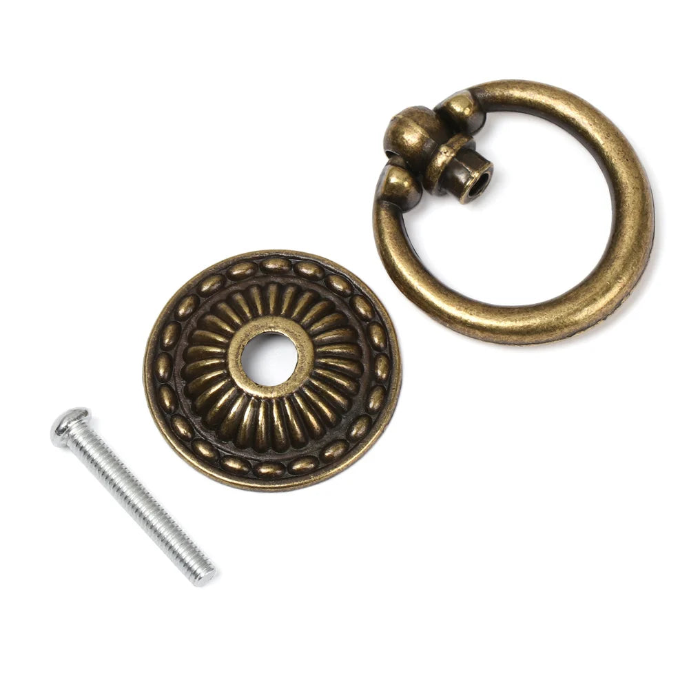 Retro Bronze Handles Ring Pattern Wardrobe Cabinet Drawer Closet