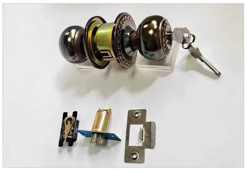 Stainless Round Door Knobs Rotation Lock Knobset Handle