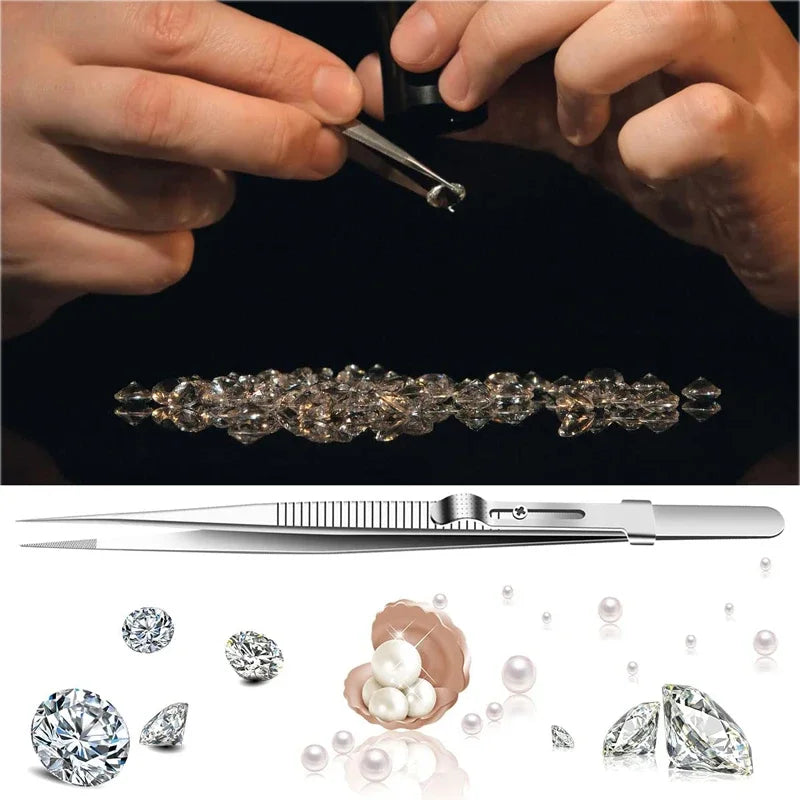 Professional Stainless Steel Tweezers Adjustable with Buckle Slide