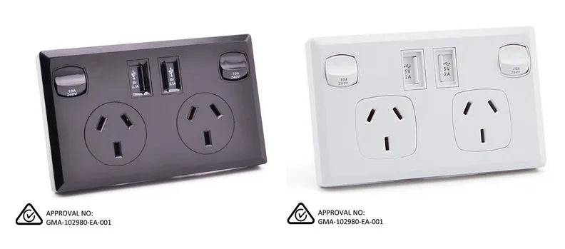 Australian Standard Usb Wall Dual Socket with 2gang Switch