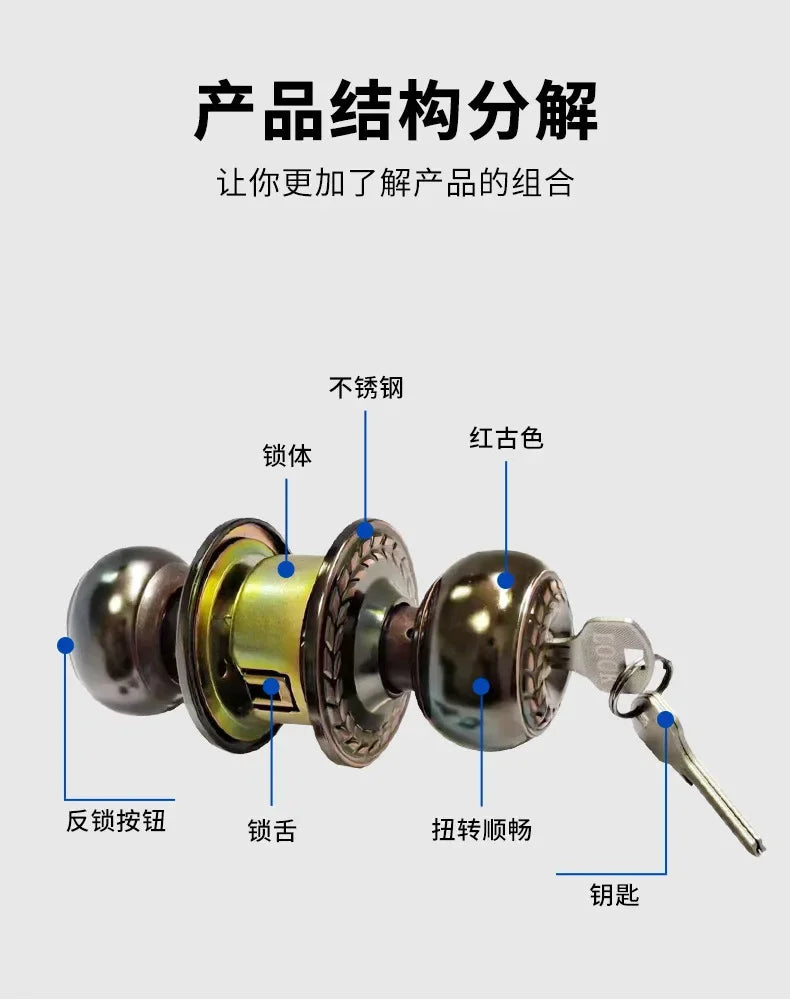 Stainless Round Door Knobs Rotation Lock Knobset Handle