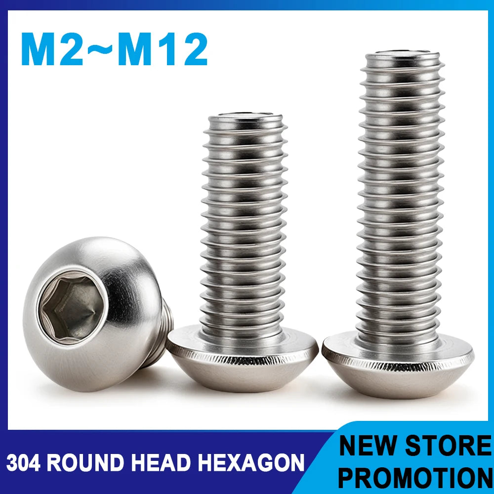 304 Stainless Steel Hex Screw ISO7380 Hexagon Socket Allen Bolts Me...