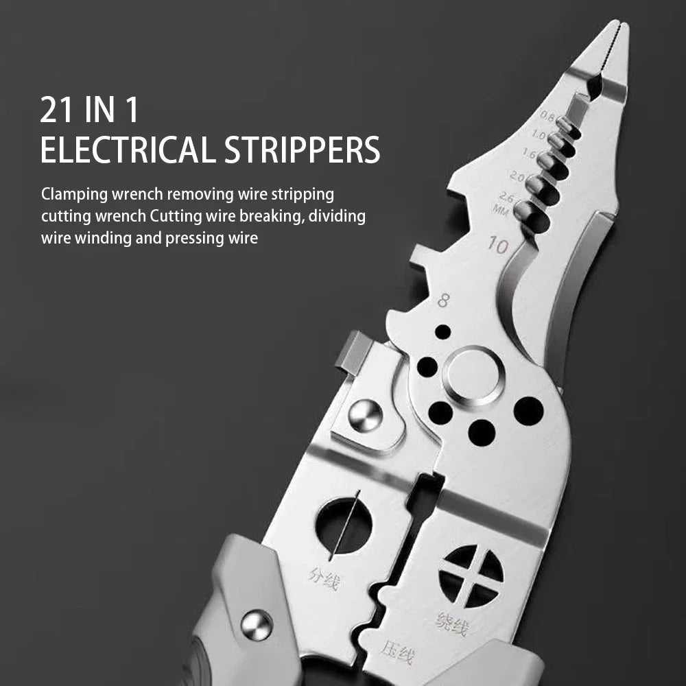 Pintudy 21 in 1 Wire Stripping Pliers Bent Non Slip Handle