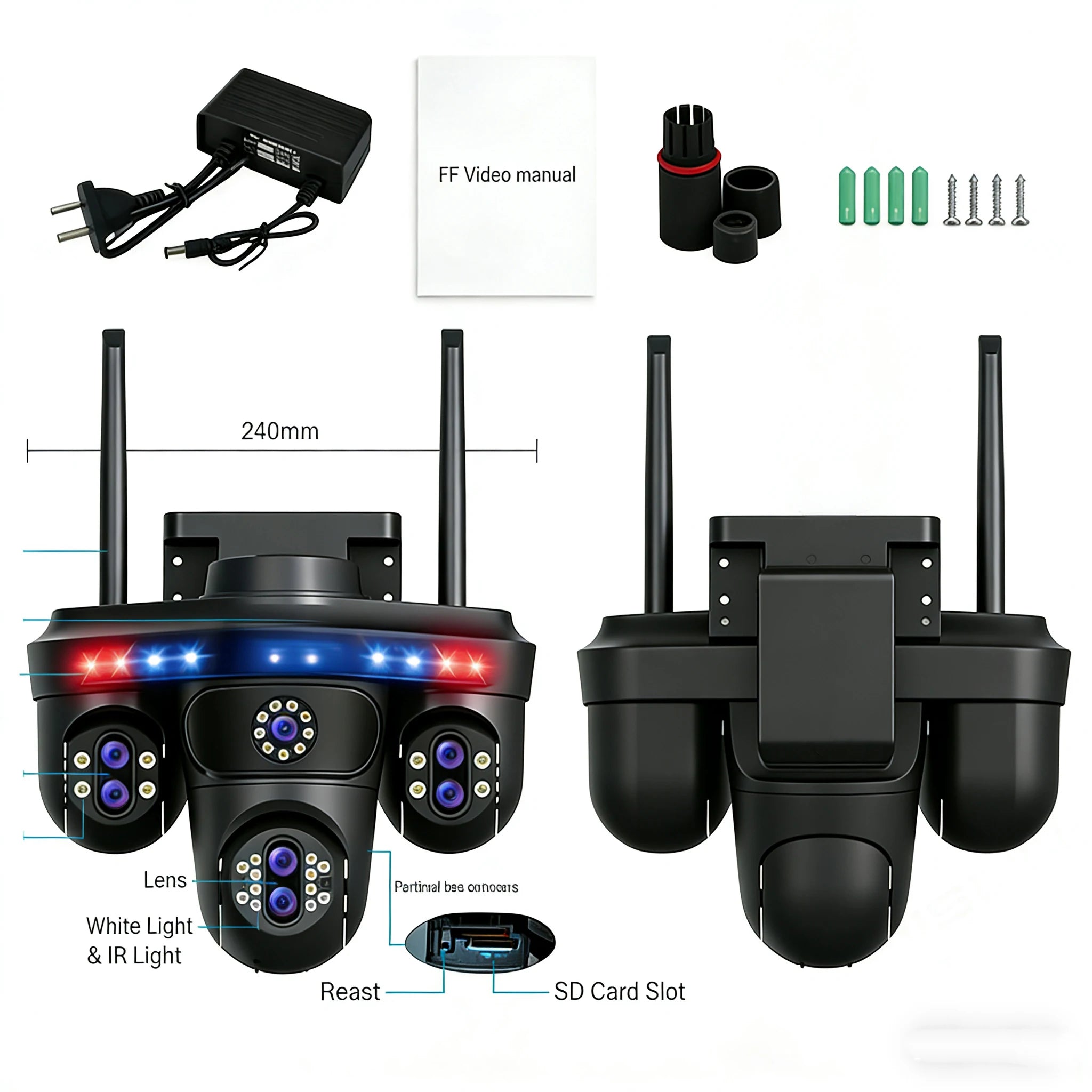 DIFANG 35MP WiFi IP Camera 4 Screens 7 Lens 10X Zoom Outdoor Wireless