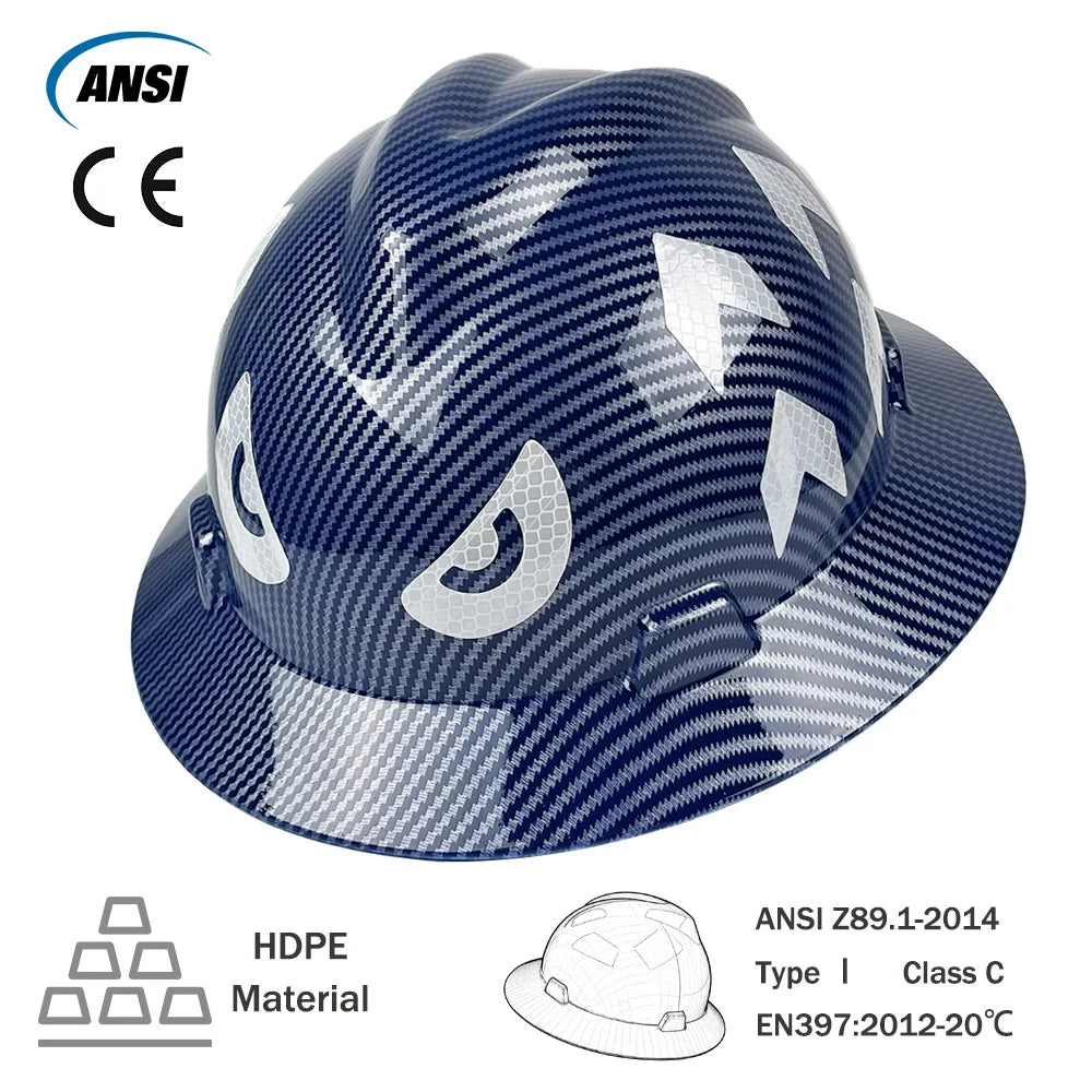 Full Brim Safety Helmet with Reflective Stickers – CE Certified Hard Hat