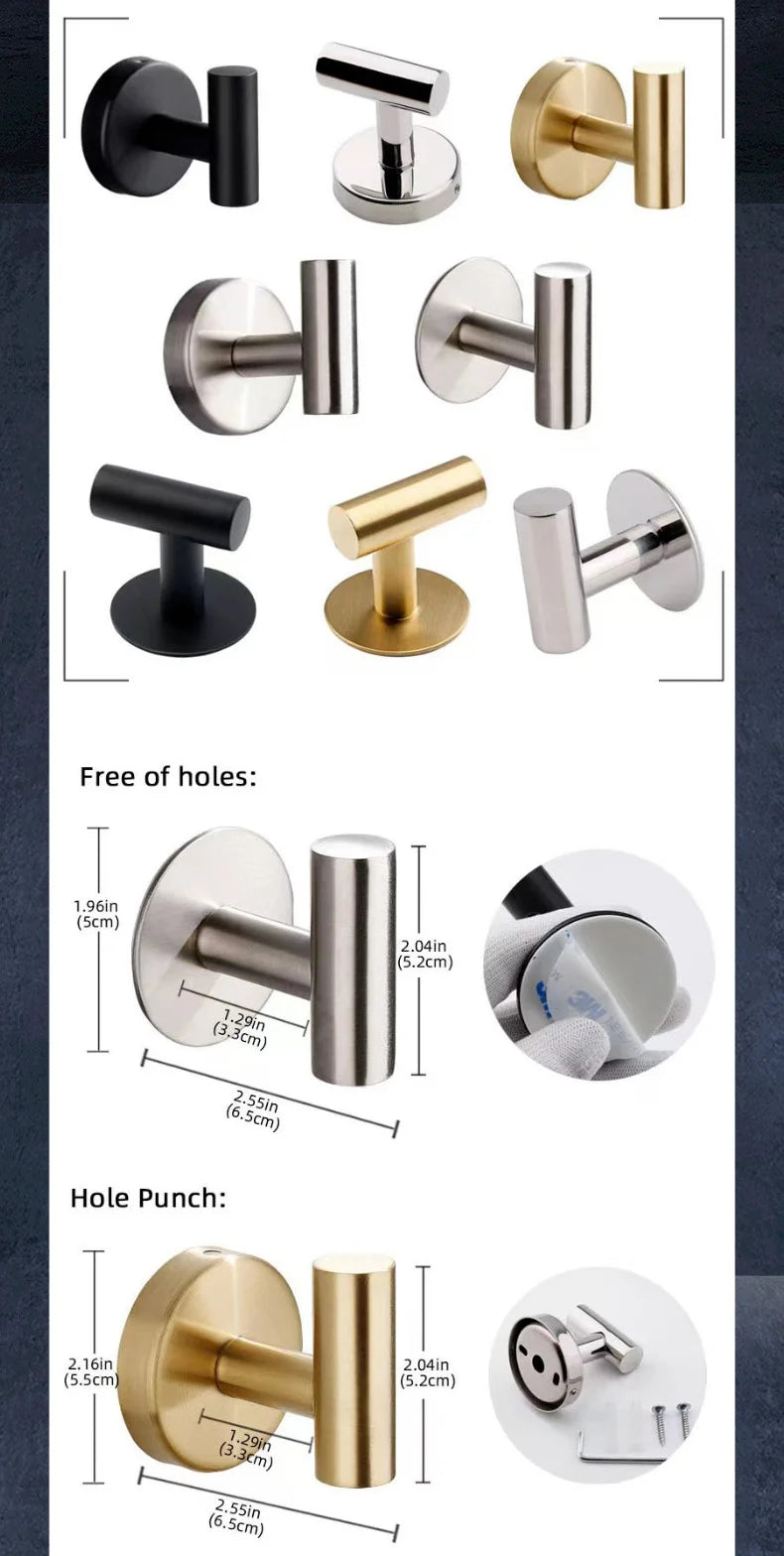 Adhesive/Screw Wall Hooks Key Coat Robe Hanger Kitchen Hardware Rack