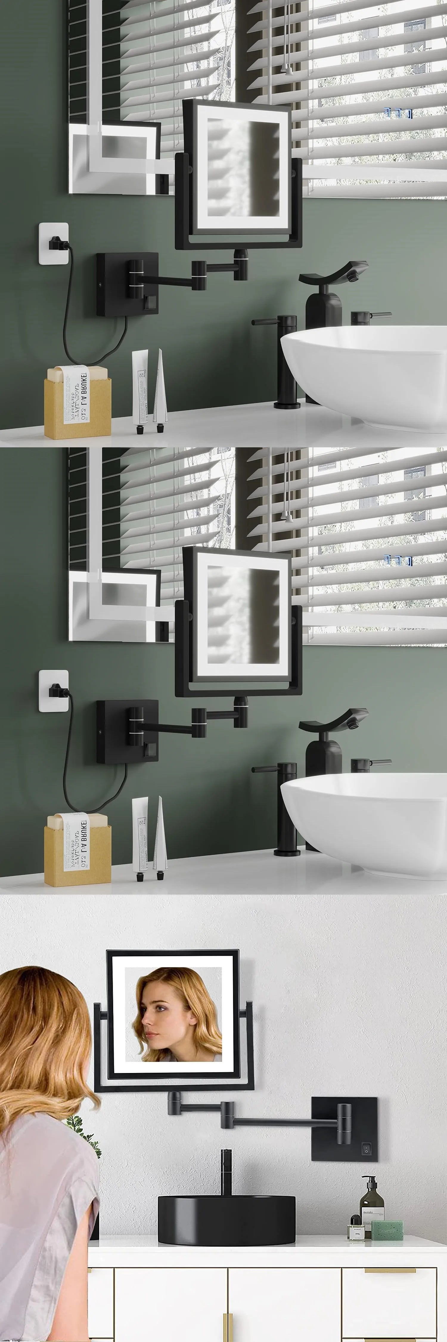 Rose Gold Square Led Bathroom Mirror Wall Mounted Lighted Bathroom