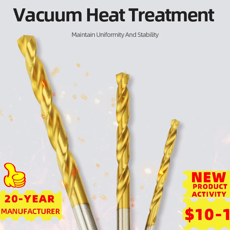 Titanium Twist Drill HSS High Speed Steel Drill Bits 10Pcs Power