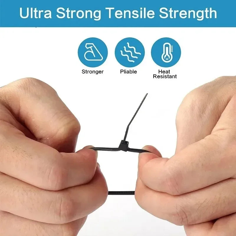 1000/100Pcs Nylon Cable Ties Self-locking Cord Ties Straps Adjustable
