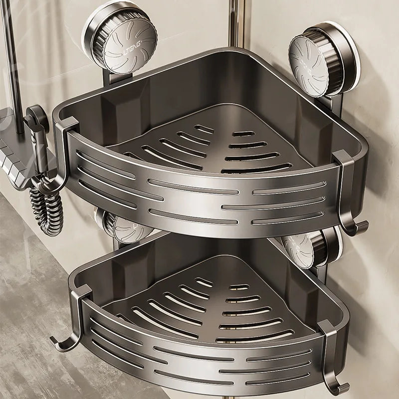 Bathroom suction cup triangular basket storage rack