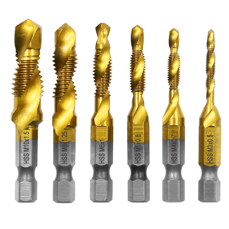 6pc High-speed Steel 4341 Titanium Plated Composite Tap Drill