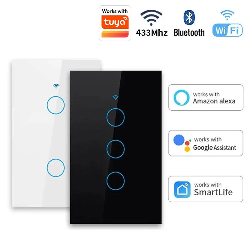 Tuya US WiFi+Bluetooth Smart Wall Switch RF433 1/2/3/4 Gang Smart
