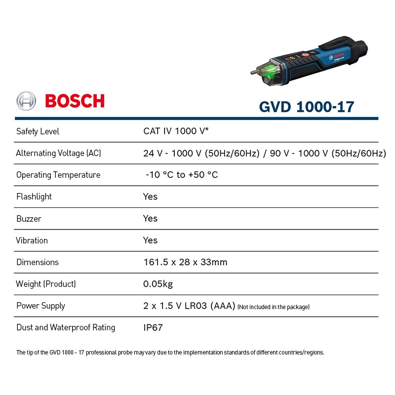 Bosch GVD 1000-17 Non-Contact Voltage Detector 24V-1000V Voltage