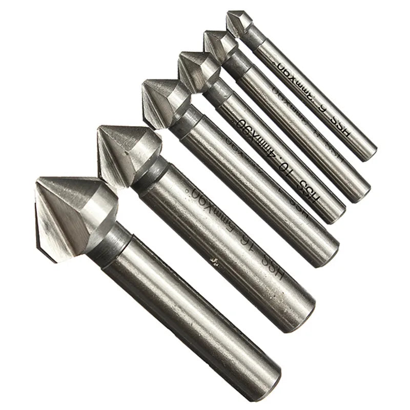 Round shank 6pcs 3 Flute 90 Degree HSS Chamfer Chamfering Cutter End