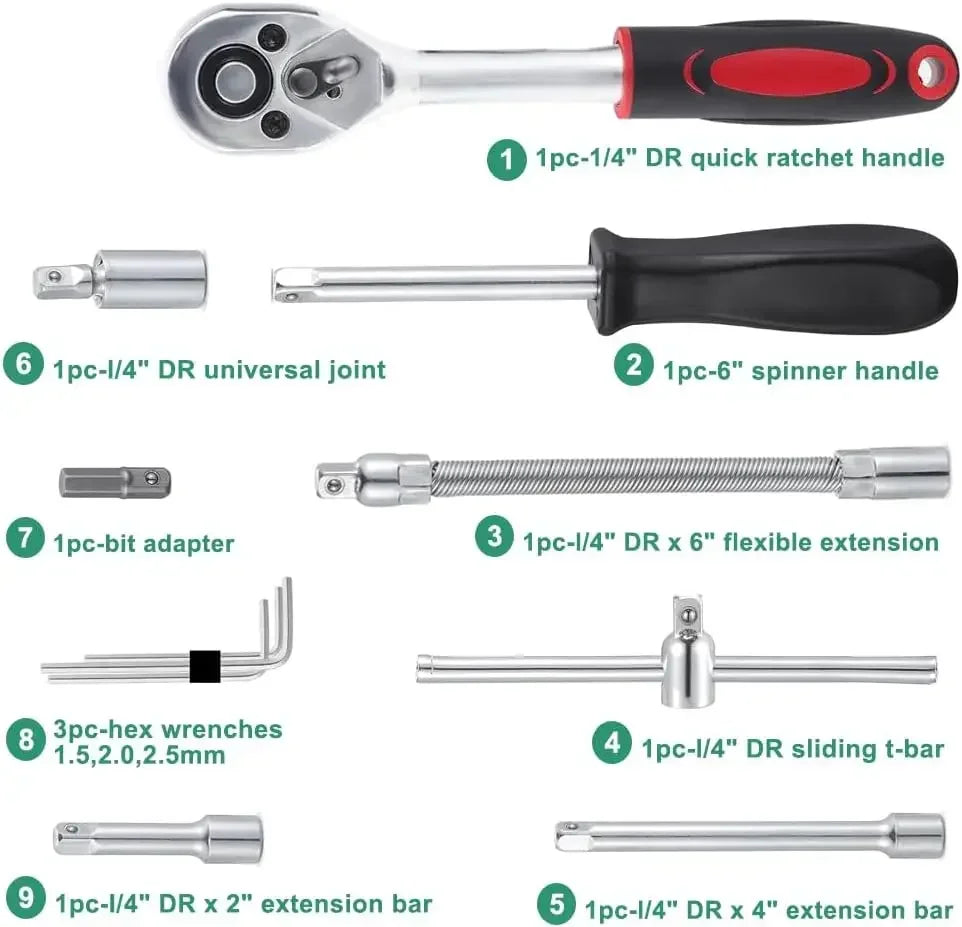 1Pc Krachtige 46pcs/set Carbon Steel Combination Set 1/4" Wrench